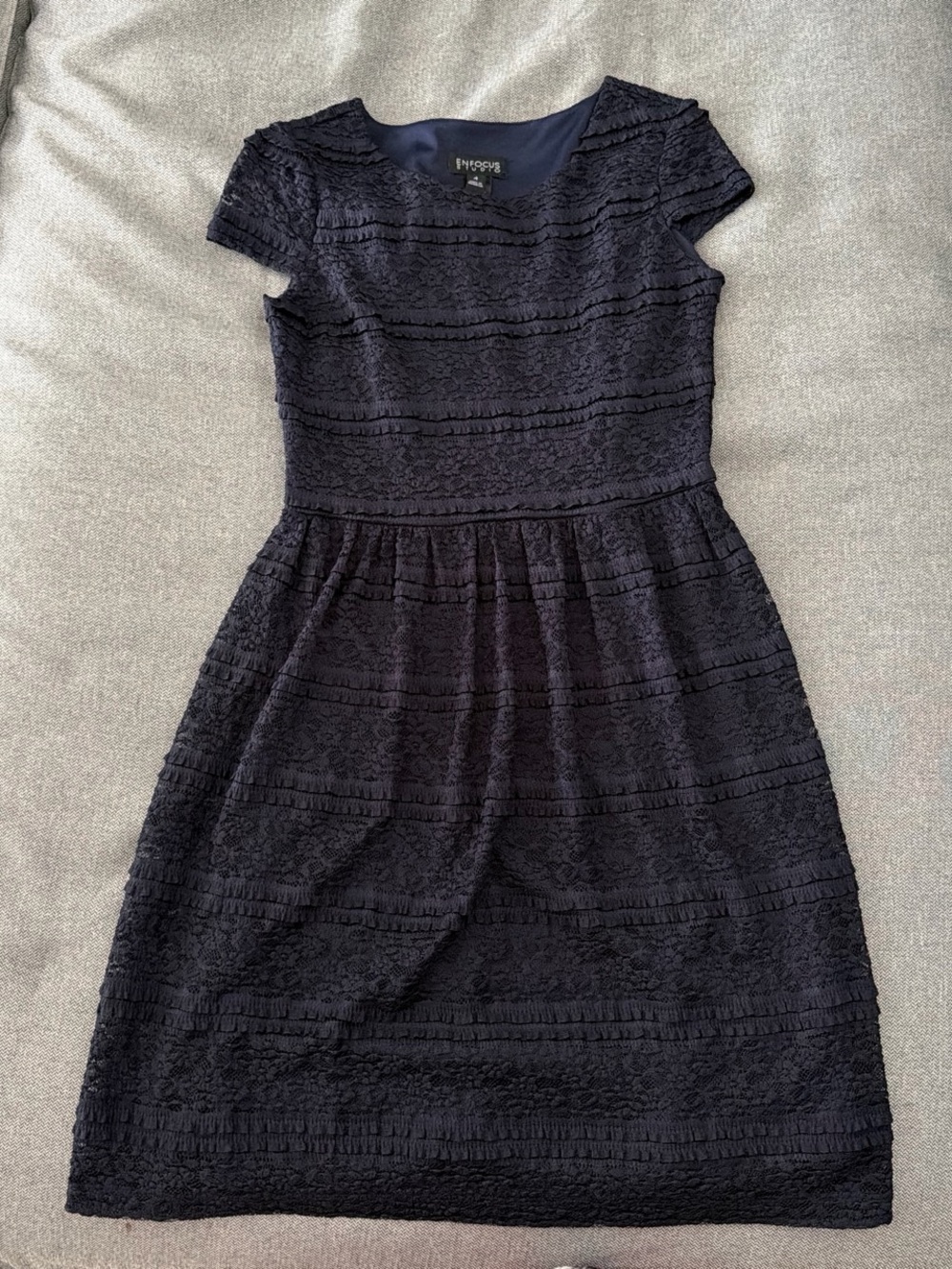 Enfocus Studio Navy Lace Cap-Sleeve Fit & Flare Dress